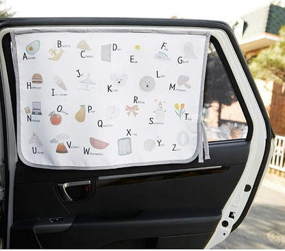 Magnetic Car Sun Shade Curtain for Side Window – Sun Blocker and UV Protector for Baby, Kids, and Pets – Universal Fit with Built-in Magnets for Steel-Framed Door (Be-Pastel Alphabet)