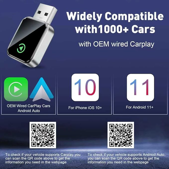 UANTIN Wireless CarPlay Adapter for Apple iPhone iOS 10+ & Cars from 2015+, Mini Edition, Converts Factory Wired to Wireless CarPlay Dongle Plug & Play, USB A/C