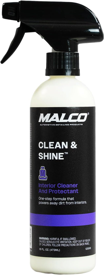 Malco Clean and Shine Interior Car Cleaner and Dressing - Best Interior Car Care to Restore Leather Plastic and Vinyl / 1 Simple Step To Clean, Condition, and Protect/Non-Glare Satin Finish (125916)