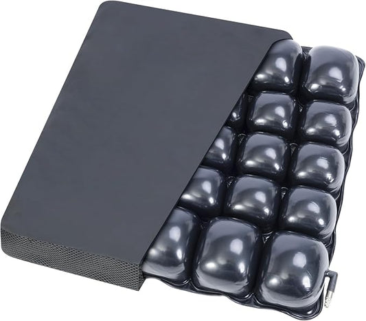 Inflatable Pressure Relief Air Cell Cushion for Wheelchair & Mobility Scooter, Breathable Cooling Seat Cushion for Pain & Sores Relief, Long Sitting, Airplane & Office Use (18" x 18")