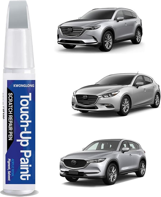 Touchup Paint for Mazda 45P Sonic Silver, 2-in-1 Scratch Repair Pen Exact Color Match, Car Scratch Repair Pen for Mazda 3/6/CX-30/CX-5/CX-9/CX-90