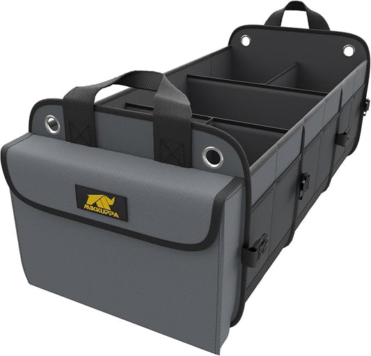 MIKKUPPA Car Trunk Organizer - 100L Large Car Organizer, 1680D Oxford Collapsible Suv Trunk Storage with 2 Adjustable Straps for Auto, Truck, Suv (Gray)