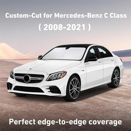 EcoNour Windshield Sunshade Compatible for Mercedes Benz C Class 2008-2019 2020 2021, W205 C250 C300 C400 Sun Visor for Front Windshield & Window Sun Shade Cover, UV Heat Protector, Car Accessories