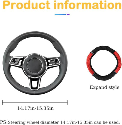 Osilly Bling Car Steering Wheel Cover, 15 Inch Rhinestones Soft Leather Elastic Steering Wheel Protector, Sparkly Crystal Diamond for Women Girls, Car Interior Accessories for Most Cars (Red)