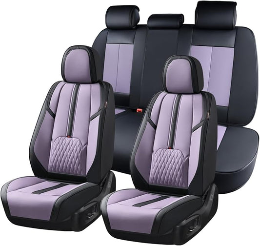 Coverado Seat Covers for Front and Back Seat, 5 Seat Car Seat Covers Waterproof, Leather Seat Covers for Cars with Lumbar Support, Car Seat Protectors Universal Fit for Most Vehicles (Black&Purple)