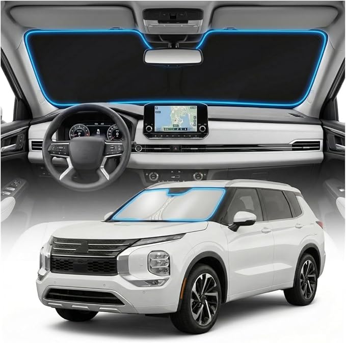 for Mitsubishi Outlander Sun Shade Windshield Cover - Custom Fit Outlander Accessories 2022-2025 2026 Sunshade Foldable UV Protection & Heat Shield Sun Visor Accessories