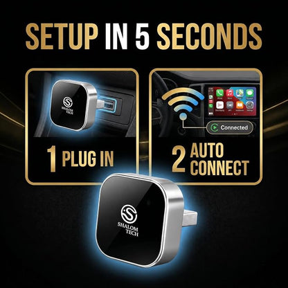 Wireless Car Play Adapter & Car Play Wireless Adapter 2-in-1, SHALOM TECH 5.8GHz Wired to Wireless Dongle, Plug & Play for Factory Wired CarPlay Cars, USB A USB C - (Silver).