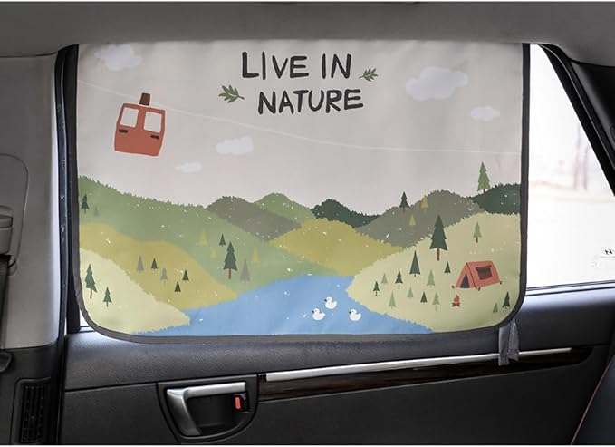 Magnetic Car Sun Shade Curtain for Side Window – Sun Blocker and UV Protector for Baby, Kids, and Pets – Universal Fit with Built-in Magnets for Steel-Framed Door (Bebe Forest)