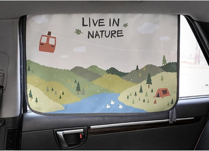 Magnetic Car Sun Shade Curtain for Side Window – Sun Blocker and UV Protector for Baby, Kids, and Pets – Universal Fit with Built-in Magnets for Steel-Framed Door (Bebe Forest)