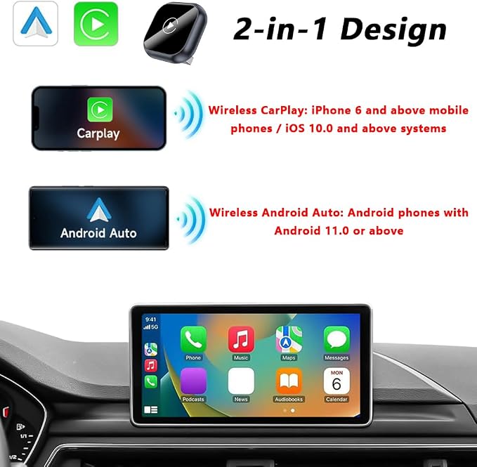 Wireless Carplay Adapter for Dodge Charger 2017 2018 2019 2020 2021 2022 2023, 2 in 1 Plug and Play Android Auto and Carplay Adapter Convert Wired to Wireless CarPlay,C GreyStyle