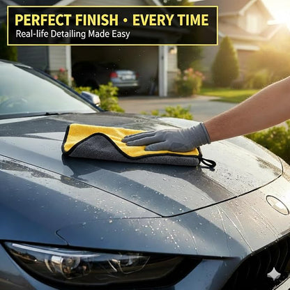 Premium Dual-Sided Microfiber Car Cleaning Towel – 15.5" x 11.8" Scratch-Free, Super Absorbent, Lint-Free Cloth for Auto Detailing, Polishing, Drying & Washing – Yellow & Gray