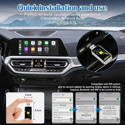 Mini Wireless Carplay Adapter for Apple for iPhone, 2026 Upgraded Convert Wired to Wireless Car Play Adapter,Fast Auto-Connect & No Latency Dongle,Plug & Play, USB A/C Included for iOS