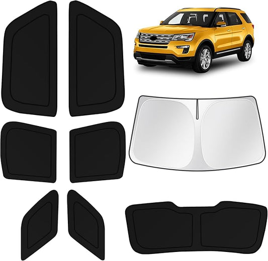 KUST Car Window Shades for Ford Explorer 2011-2019 Windshield Sun Shade Side Window Cover UV Block Privacy Protection Accessories for Camping Blackout Rear Back Full Set 8PCS