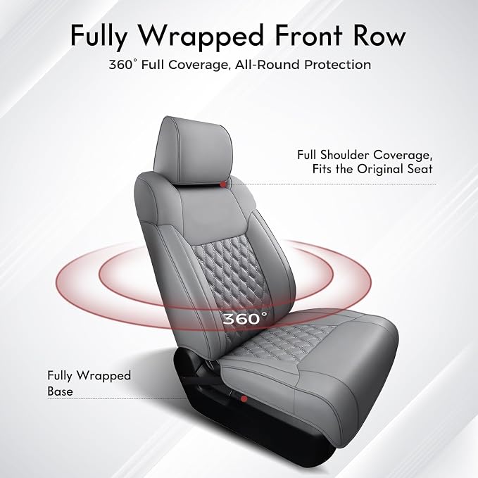 Huidasource Tacoma Front Truck Seat Covers Fit for 4th Gen Toyota Tacoma 2024-2026 All Cab SR, SR5, Limited, TRD Sport/Off-Road, Trailhunter Front Row, Nappa Leather Seat Cover (Front Pair/Gray)