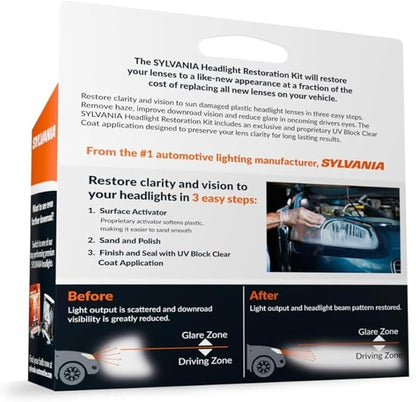 SYLVANIA Headlight Restoration Kit - Long-Lasting Headlight Repair Kit for Restoring to Like-New Condition - Surface Activator, Exclusive UV Coating, Clarifying Compound & More - No Tools Required