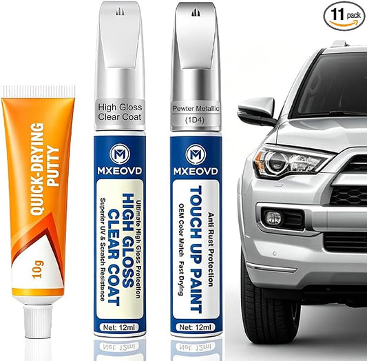 Pewter Metallic(1D4) Touch Up Paint Compatible with Toyota, All in One Car Scratch Repair Kit with Primer Putty & Clear Coat, Complete Sanding Tools Set for Scratches Chips Nicks