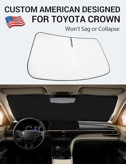 Proadsy Windshield Sun Shade for Toyota Crown 2023 2024 2025 2026 Foldable Front Sunshade Protector Blocks UV Rays Keep Car Cooler