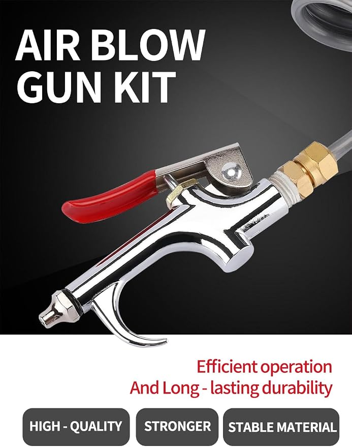 Gray Heavy Duty Air Seat Blow Gun Kit for Truck, 1/4 Inch × 11.5 Feet PU Coil Air Hose, Lever Air Duster Blow Gun Cleaning with 2 Nozzle Tips，Coil Air Hose Brass Compression Fittings Connect