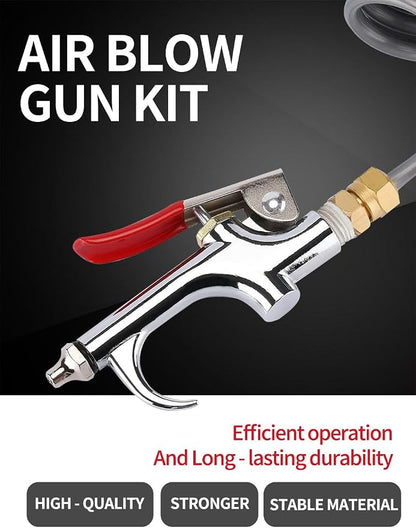 Gray Heavy Duty Air Seat Blow Gun Kit for Truck, 1/4 Inch × 11.5 Feet PU Coil Air Hose, Lever Air Duster Blow Gun Cleaning with 2 Nozzle Tips，Coil Air Hose Brass Compression Fittings Connect