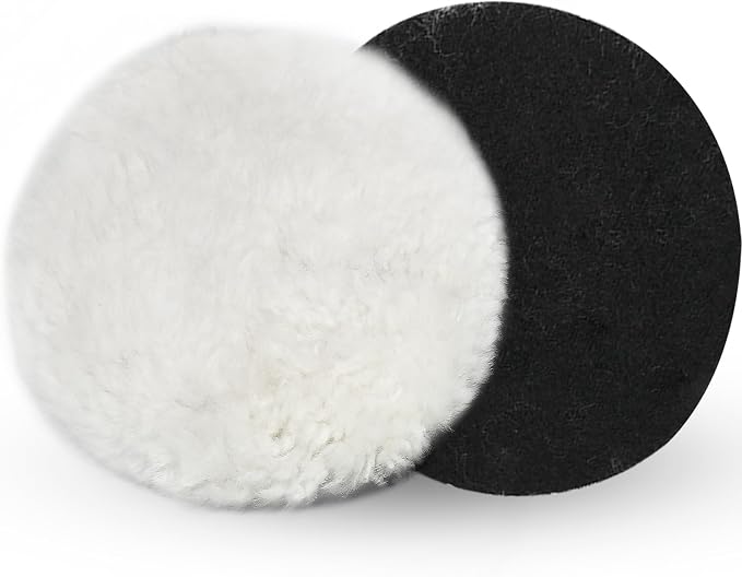 2 Pcs Wool Polishing Pad 6 Inches Soft Sheepskin Buffing Pads with Hook and Loop Back for Compound Cutting & Polishing for Automotive, Marine, Furniture