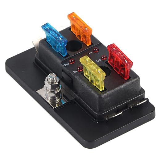 4 Way Circuit BladeBox Block Holder with LED Warning Light Kit for Car Van Boat Marine