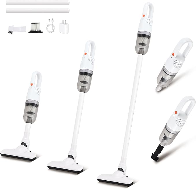 Handheld Vacuum Cleaner,Ultra-Lightweight Mini Portable Vacuums for Home, 6 in 1 Stick Vac Cleaners for Car,Pet Hair(White Cordless)