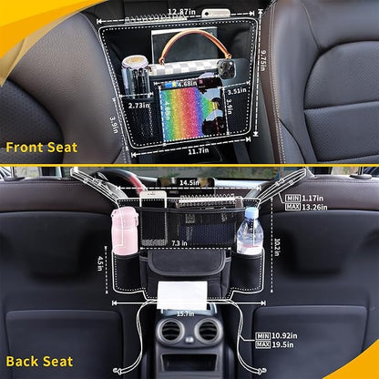 Color Diamond Car Handbag Holder Between Seats Bling Rhinestone Car Storage Bag Large Capacity Purse Phone Automotive Consoles Organizer Safe Barrier of Backseat Pet Kids…
