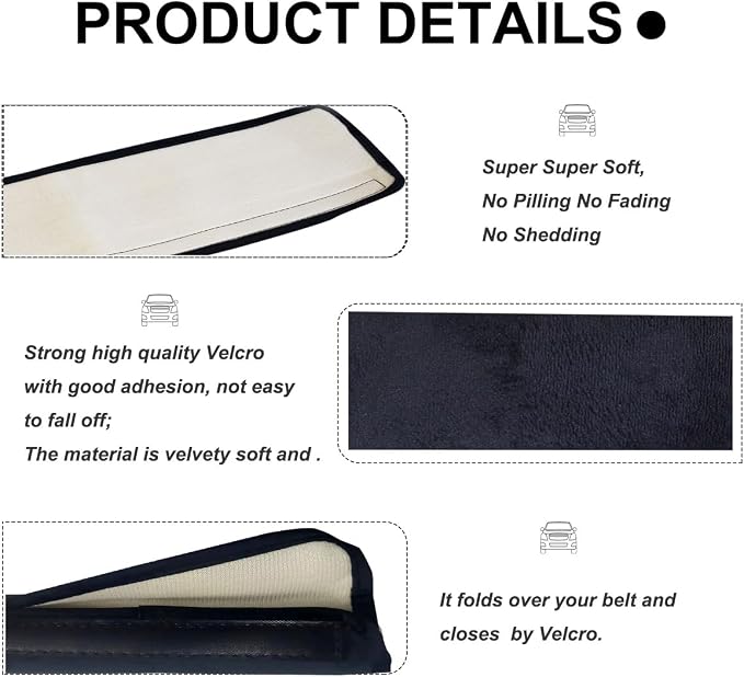 GUAN 2 Packs Car Seatbelt Covers Shoulder Super Soft Pad for Adults Kids Women & Men, Universal Seat Belt Cover for Handbag Camera Backpack Straps, Shoulder Pad Protector,Black,10.5in