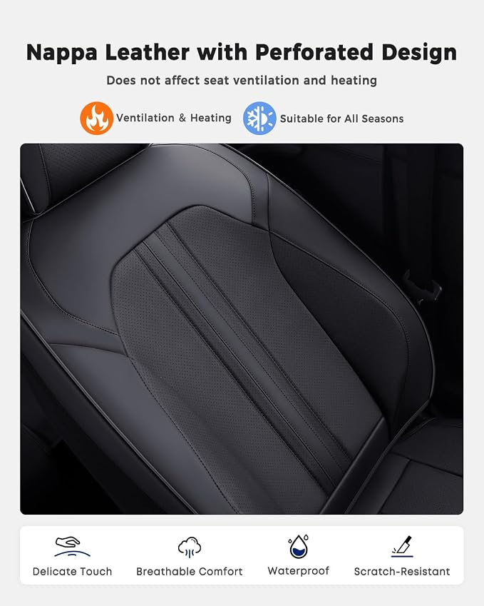 Huidasource Back Seat Cover, Luxury Faux Leather Rear Seat Cover, Velcro Adjustable, Compatible with Child Seat, Perforation Cooling＆Heating, Universal Fit for Most Cars, Vans, Trucks, SUVs, Black