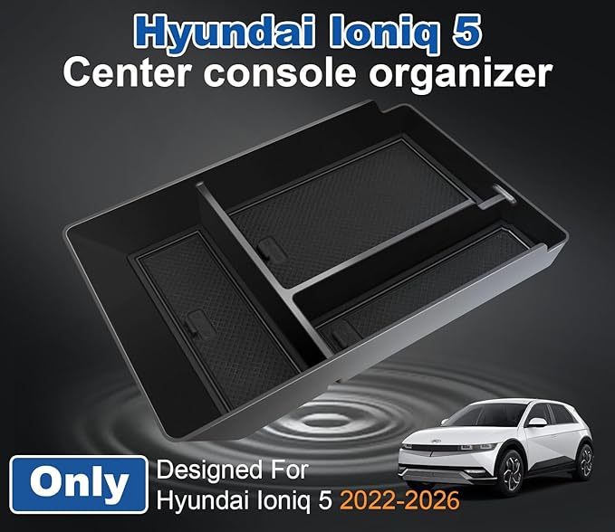 Upgrade Center Console Organizer for Hyundai Ioniq 5 2022-2025 2026 Ioniq 5 Storage Accessories with Non-Slip Liner Hyundai Ioniq 5 Center Console Organizer |Easy to Install||Keep Things Organized|