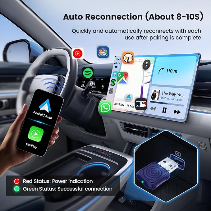 Carlinkit 2-in-1 Mini Ultra Wireless CarPlay Adapter & Android Auto - for iOS 10+/Android 11+, Convert Wired to Wireless with USB-A/Type-C, Plug & Play, 5.8G WiFi Fast & Stable Car with 2018+