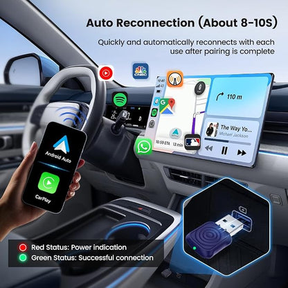 Carlinkit 2-in-1 Mini Ultra Wireless CarPlay Adapter & Android Auto - for iOS 10+/Android 11+, Convert Wired to Wireless with USB-A/Type-C, Plug & Play, 5.8G WiFi Fast & Stable Car with 2018+