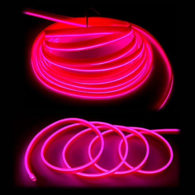 El Wire Pink Interior Car LED Strip Lights, 3M Neon Wire USB 5V with Fuse Protection for Automotive Interior Decoration, with 6mm Sewing Edge