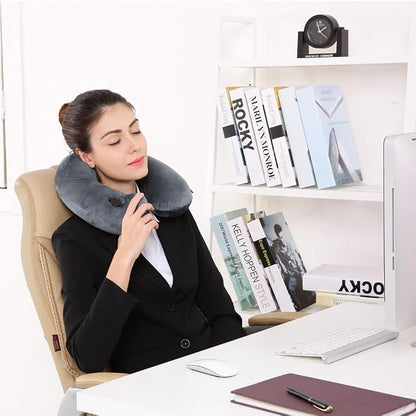 Keemall Inflatable Travel Pillow - Luxury Soft Fabric for Ultimate Comfort, 360 Degree Ergonomic Neck Pillow for Airplanes, Cars & Long Road Trips, Portable with Carry Bag