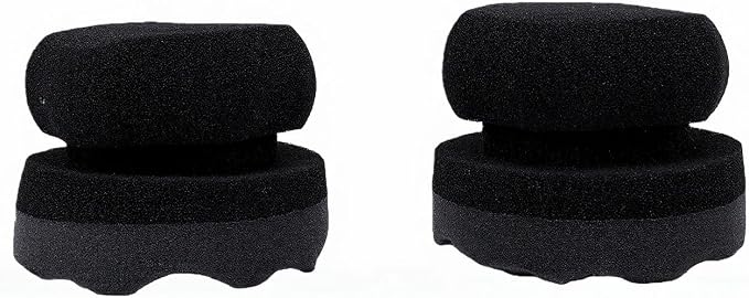 2PCS Tire Dressing Applicator Sponge, Wave Contoured Wheel Tire Detailing Applicator, Reusable Hex Grip Dressing Pad for Car Protection & Shine, Black (Small Size)