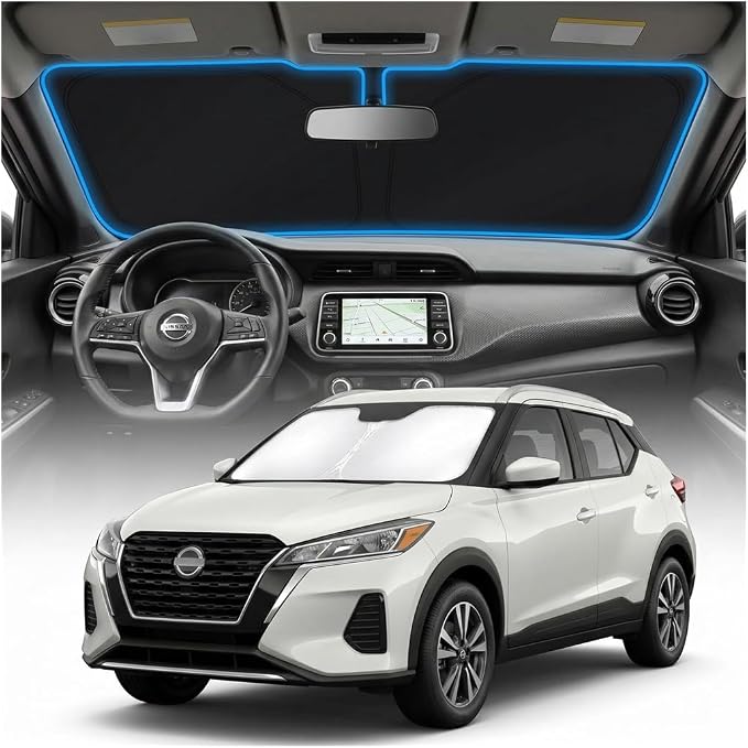 for Nissan Kicks Sun Shade Windshield Cover - Custom Fit Kicks Accessories 2025 2026 Sunshade Foldable UV Protection & Heat Shield Sun Visor Accessories