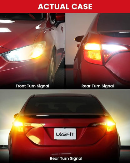 LASFIT 7440 LED Bulb Anti Hyper Flash Canbus 7443 Front or Rear Turn Signal Light 7444na 7441 7444 7440NA W21W WY21W Bulbs No Load Resistor Need, Upgraded Amber (Pack of 2)
