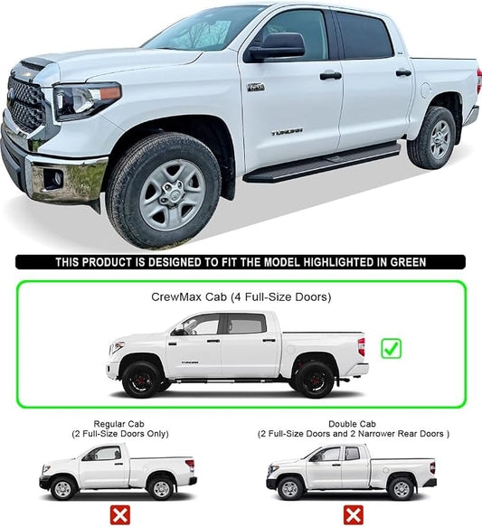 APS Black Stainless Steel Running Boards Style Compatible with Toyota Tundra 2007-2021 CrewMax (Side Steps Side Bars) 6in Wide