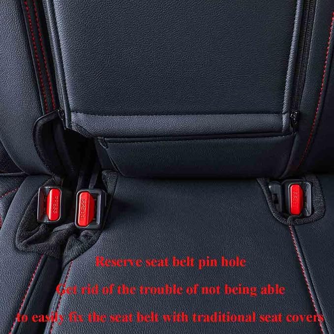 EKR CRV Seat Covers Custom Fit for Honda CRV 2017 2018 2019 2020 2021 2022,Leather Car Seat Cover Full Set for Trucks SUV,Waterproof Car Seat Cushion,Faux Leather (Black with Red Piping)