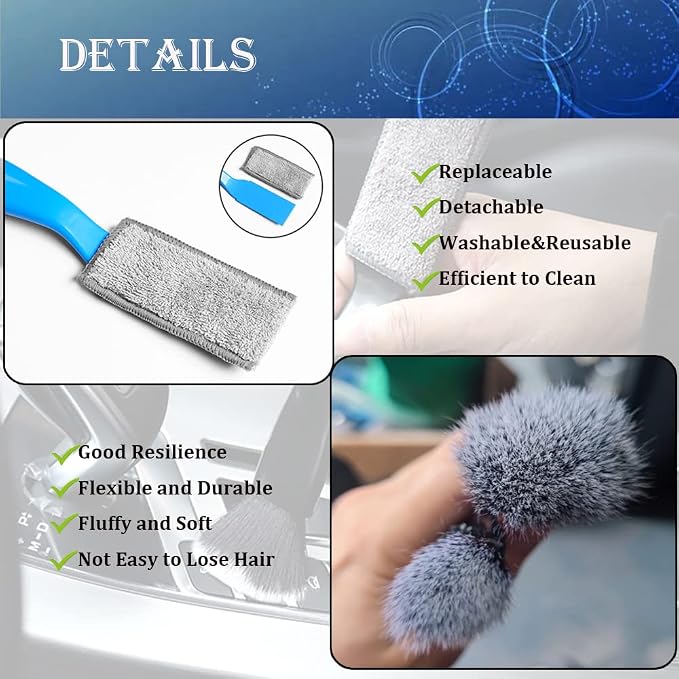 Double Head Brush for Car Clean 1Pack,Car Brushes for Detailing Interior,Car Detailing Brushes Exterior,Soft Car Detailing Brush(Black-Double Head,1Pack)