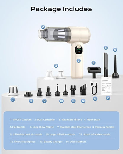Portable Cordless Car Vacuum,4-in-1 Handheld Cordless Vacuum with 30000Pa Suction, 130000 RPM,6800mAh Battery,10 Nozzles,Rubber Paint Material for Car,Home,Birthday Gifts for Men Dad Husband(Beige)