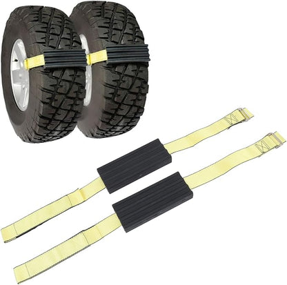 2 Pcs Tire Traction Straps with Work Gloves, Emergency Anti Slip Traction Straps for Trucks and Large SUVs, Non Slip Design for Snow Mud Ice Recovery