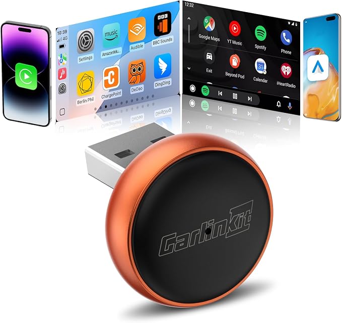 Carlinkit Mini Ultra 3 Wireless CarPlay Adapter, 2026 Upgrade Wireless Android Auto [Dual Band 5G/2.4G], Plug & Play for OEM Wired Cars, for iPhone iOS 10+ & Android 11+, Ultra Compact, Orange