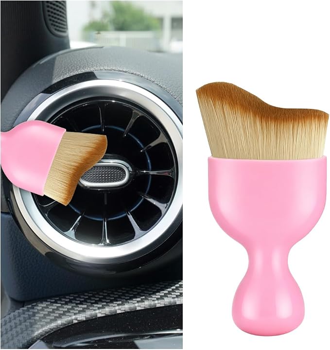 Car Interior Detailing Brush, Curved Soft Bristles Vehicle Removal Dust Collectors, Scratch-Free Automotive Cleaning Tool Accessories, Universal for Truck SUV Sedan (Pink)