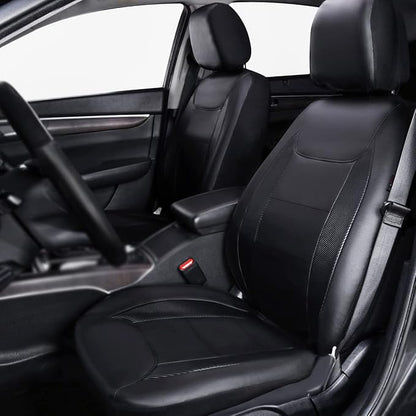 Flying Banner car seat Covers Protects Water Proof Faux Leather Carbon Fiber Fronts Solid Black (Solid Black, Front Pair)
