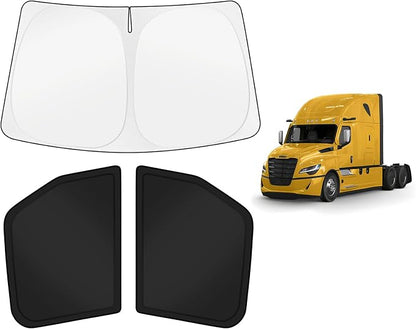 KUST Car Window Shades for Freightliner Cascadia 2018-2025 2026 Windshield Sun Shade Side Window Cover UV Block Privacy Protection Cascadia Accessories Foldable Front Rear Full Set 3PCS
