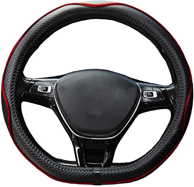 Mayco Bell Flat Bottom Steering Wheel Cover Anti-Slip,Safety,Soft,Breathable,Durable,Full Surround,Comfortable Grip Microfiber Leather (D-Shape,Black Red)