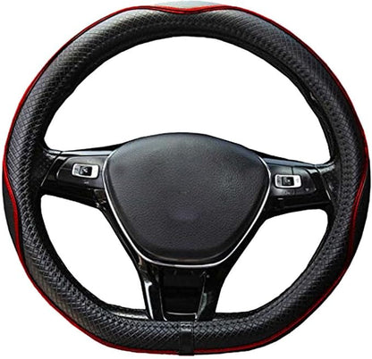 Mayco Bell Flat Bottom Steering Wheel Cover Anti-Slip,Safety,Soft,Breathable,Durable,Full Surround,Comfortable Grip Microfiber Leather (D-Shape,Black Red)