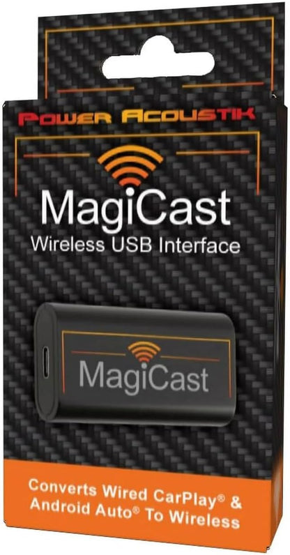 Power Acoustik MagiCast Wireless CarPlay & Android Auto Adapter – Plug & Play Dongle Converts Wired Car Stereos to Wireless – Universal Fit, Fast Auto-Pairing, USB Connection