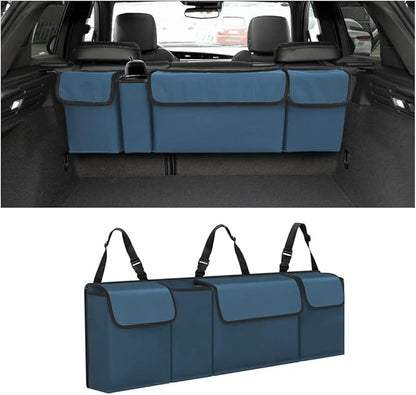 AUCELI Car Trunk Organizer, Backseat Hanging Large Storage with Adjustable Straps, Waterproof Collapsible Cargo Bag with 4 Pockets, Sturdy Space Saver Frees Trunk Floor for SUV, Truck, MPV